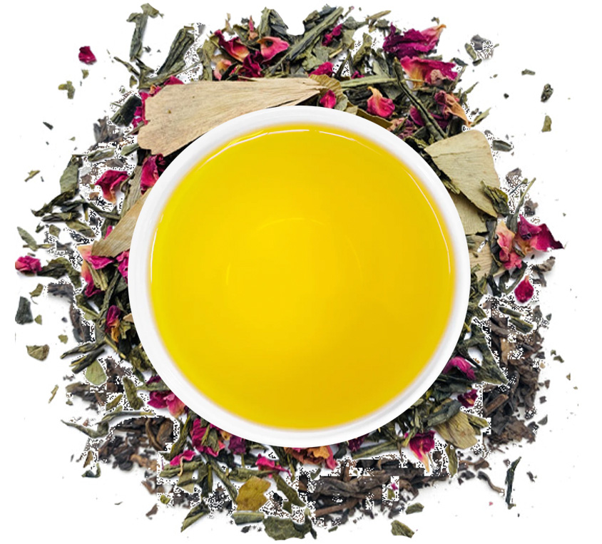 Zielona herbata Sencha z miłorzębem, płatkami kwiatów i aromatem wiśni – dostępna w różnych opakowaniach Leo Tea